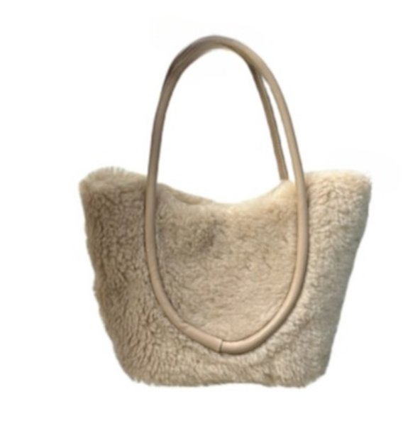 画像1: Fur  Tote Shoulder Bag Hand Bag  ファーモコモコトート ショルダーバッグハンドバッグ  (1)