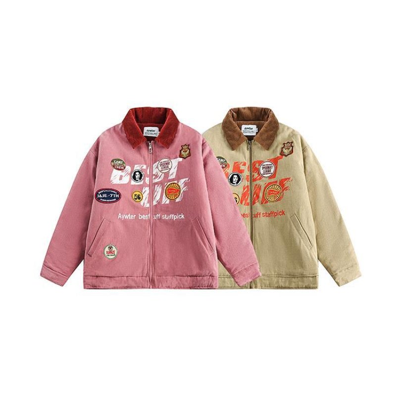 画像3: label corduroy lapel thickened bomber jacket stadium jacket blouson  ユニセックス 男女兼用コーデュロイラペル刺繍ジャンパー スタジャンブルゾン (3)