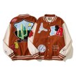 画像1: Travis Scott splicing contrasting color embroidered patch baseball Jacke  stadium jacket baseball uniform jacket blouson  ユニセックス 男女兼用カクタス サボテン刺繍 スタジアムジャンパー スタジャン MA-1 ボンバー ジャケット ブルゾン (1)