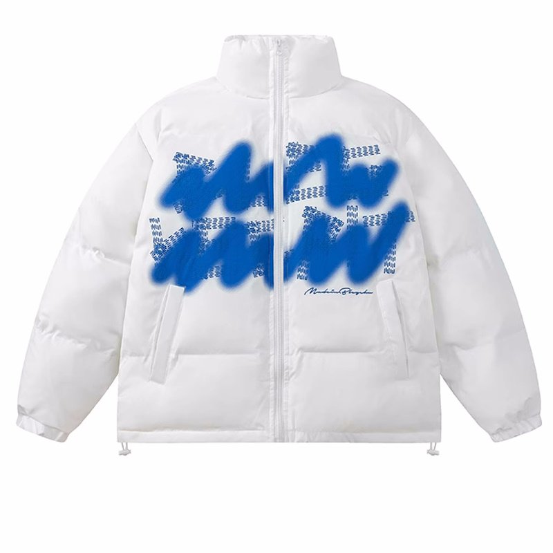 画像2: Graffiti Letter Print Stand Collar down jacket blouson jumper ユニセックス 男女兼用グラフィティレタープリントスタンドカラーダウンジャケットブルゾン  (2)