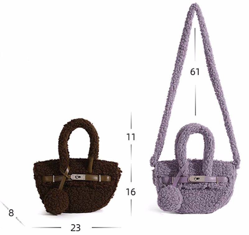 画像5: Cute lamb wool portable Kelly handbag tote Shoulder  Bag 　ラムウールのポータブルBKトート ショルダーバックハンドバッグ  (5)