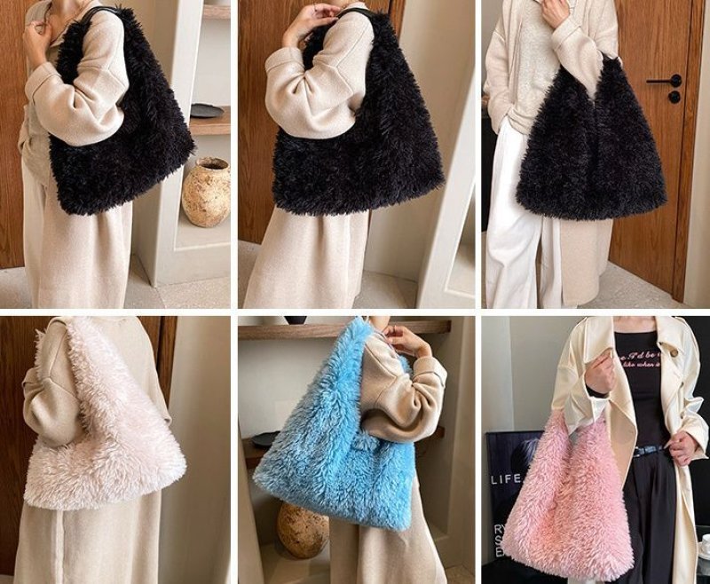 画像11: large capacity plush versatile furry tote Shoulder  Bag 　ファーモコモコラージトート ショルダーバックハンドバッグ  (11)