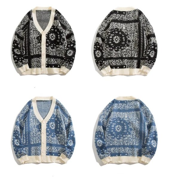 画像1: Unisex Paisley Cardigan Sweater ユニセックス 男女兼用  長袖 ペイズリー柄 カーディガン セーター (1)