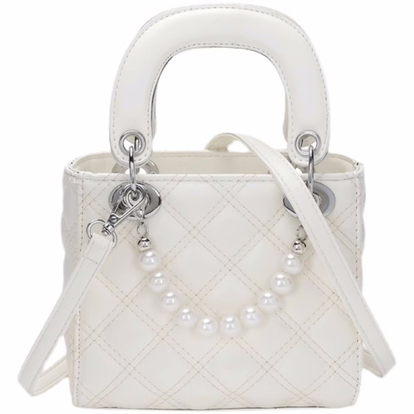 画像1: Pearl Chain quilted Crossbody  tote Shoulder  Bag 　パールハンドルキルティングショルダートートクロスボディーバックハンドバッグ  (1)