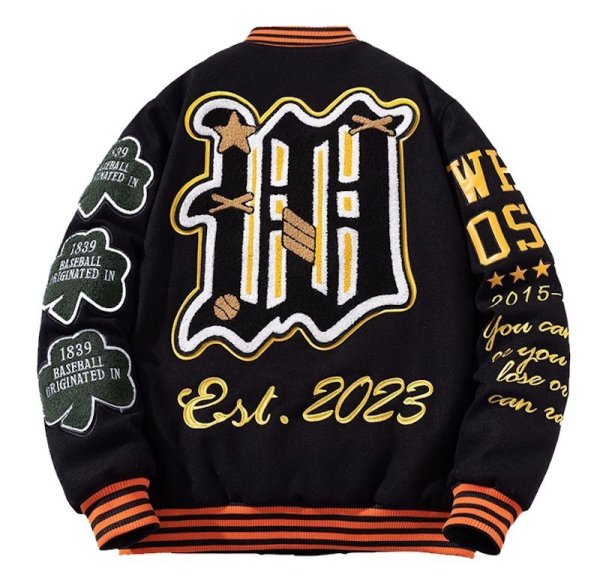 画像1: heavy industry embroidered baseball  jacket stadium jacket baseball uniform jacket blouson  ユニセックス 男女兼用ベースボール＆レターロゴ刺繍スタジアムジャンパー スタジャン MA-1 ボンバー ジャケット ブルゾン (1)