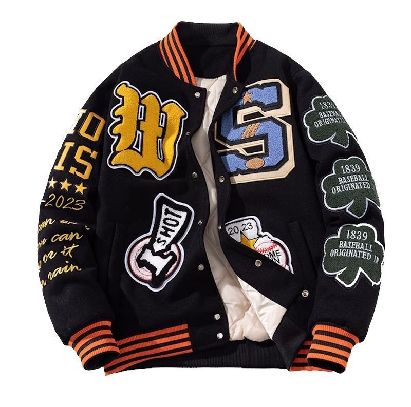 画像4: heavy industry embroidered baseball  jacket stadium jacket baseball uniform jacket blouson  ユニセックス 男女兼用ベースボール&レターロゴ刺繍スタジアムジャンパー スタジャン MA-1 ボンバー ジャケット ブルゾン (4)