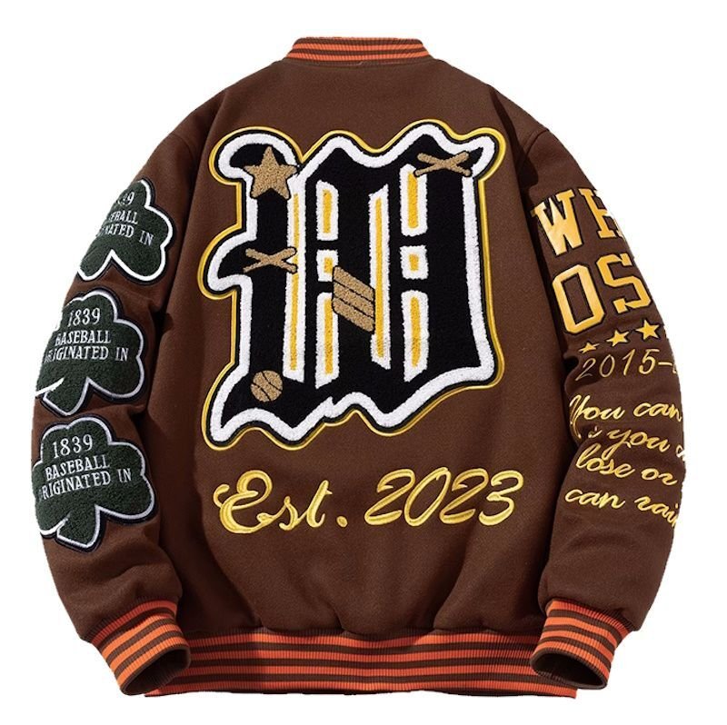 画像2: heavy industry embroidered baseball  jacket stadium jacket baseball uniform jacket blouson  ユニセックス 男女兼用ベースボール&レターロゴ刺繍スタジアムジャンパー スタジャン MA-1 ボンバー ジャケット ブルゾン (2)