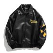 画像3: sunset Xishan motorcycle PU leather  jacketstadium jacket baseball uniform jacket blouson  ユニセックス 男女兼用サンセットバイカー刺繍レザージャケットスタジアムジャンパー スタジャン MA-1 ボンバー ジャケット ブルゾン (3)