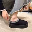 画像4: Women’s fur integrated winter plus velvet toe-cap half slippers 　厚底ファーシープスキンハーフスリッパブーツ (4)