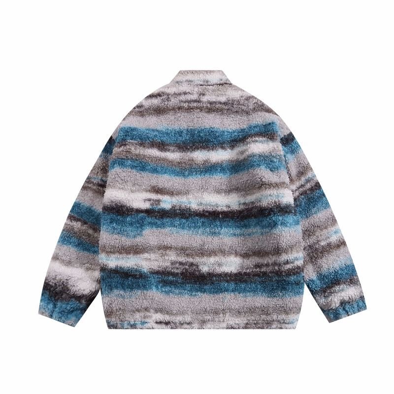 画像3: tie-dye gradient striped lamb plush quilted jacket  stadium jacket baseball uniform jacket blouson  ユニセックス 男女兼用ボーイ&ガール刺繍ファーボーダージップアップジャケットスタジアムジャンパー スタジャン MA-1 ボンバー ジャケット ブルゾン (3)