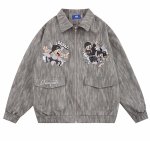画像1: WESVGM Maillard cartoon embroidered jacket stadium jacket baseball uniform jacket blouson  ユニセックス 男女兼用boyボーイ刺繍スタジアムジャンパー スタジャン MA-1 ボンバー ジャケット ブルゾン (1)
