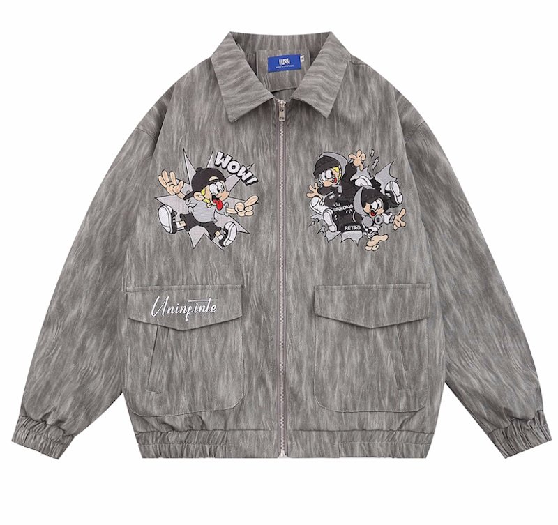 画像1: WESVGM Maillard cartoon embroidered jacket stadium jacket baseball uniform jacket blouson  ユニセックス 男女兼用boyボーイ刺繍スタジアムジャンパー スタジャン MA-1 ボンバー ジャケット ブルゾン (1)