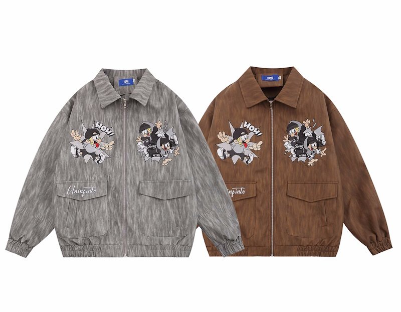 画像4: WESVGM Maillard cartoon embroidered jacket stadium jacket baseball uniform jacket blouson  ユニセックス 男女兼用boyボーイ刺繍スタジアムジャンパー スタジャン MA-1 ボンバー ジャケット ブルゾン (4)