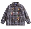 画像2: cartoon embroidered plaid woolen jacket stadium jacket baseball uniform jacket blouson  ユニセックス 男女兼用アニマル刺繍チェックジャケットスタジアムジャンパー スタジャン MA-1 ボンバー ジャケット ブルゾン (2)