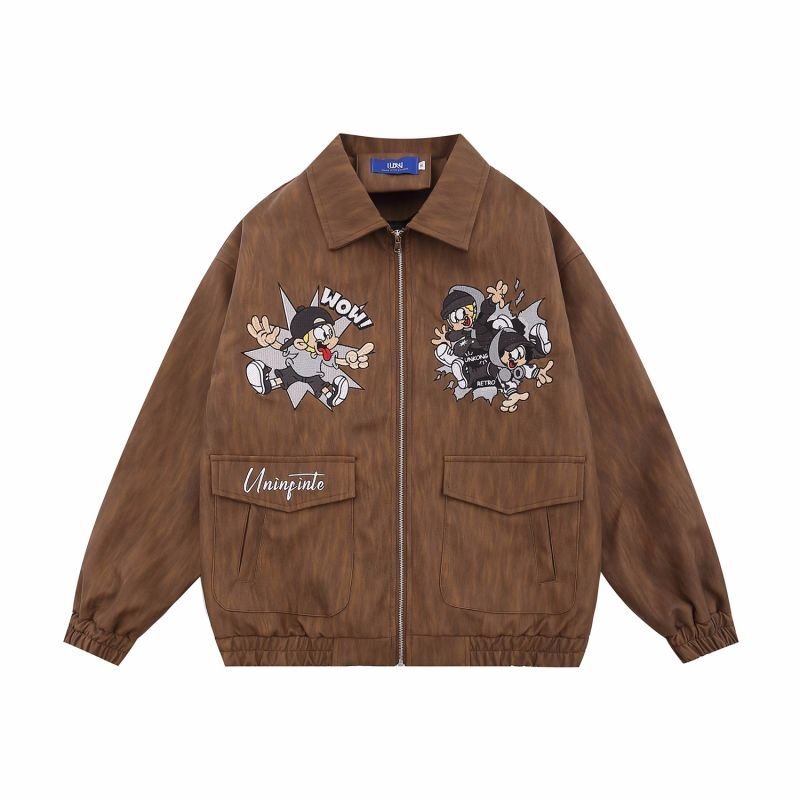 画像2: WESVGM Maillard cartoon embroidered jacket stadium jacket baseball uniform jacket blouson  ユニセックス 男女兼用boyボーイ刺繍スタジアムジャンパー スタジャン MA-1 ボンバー ジャケット ブルゾン (2)
