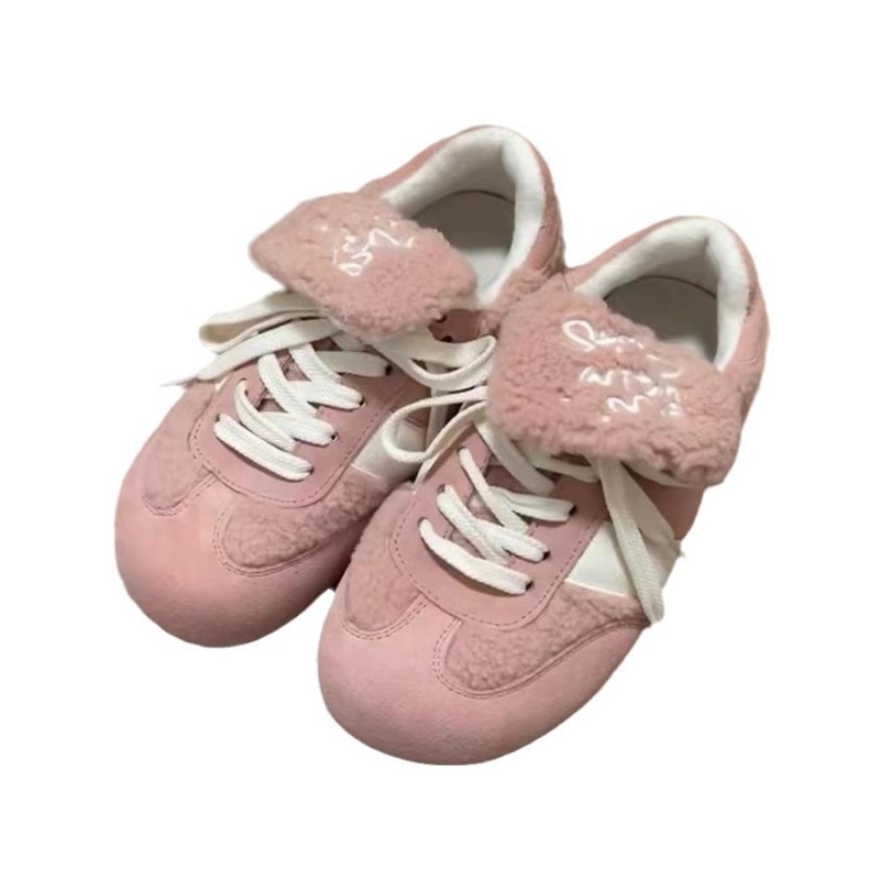 画像2:  Women's plush puff  Lace-up Sneakers  パフシューズモコモコファーレースアップスニーカーシューズ (2)