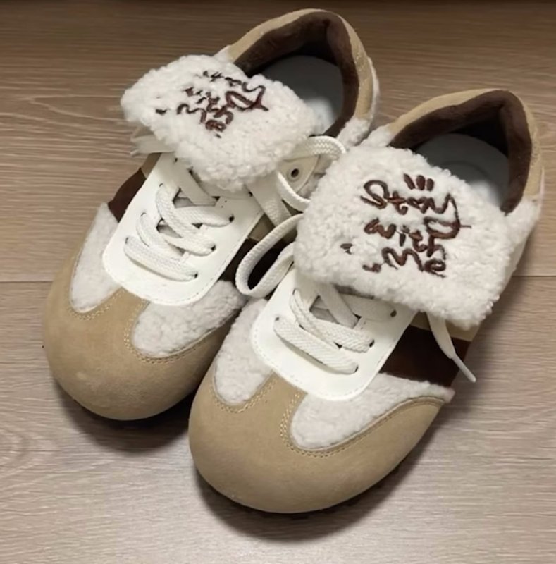 画像7:  Women's plush puff  Lace-up Sneakers  パフシューズモコモコファーレースアップスニーカーシューズ (7)