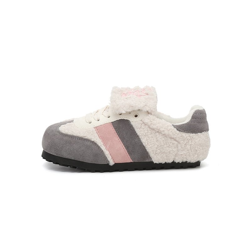 画像4:  Women's plush puff  Lace-up Sneakers  パフシューズモコモコファーレースアップスニーカーシューズ (4)