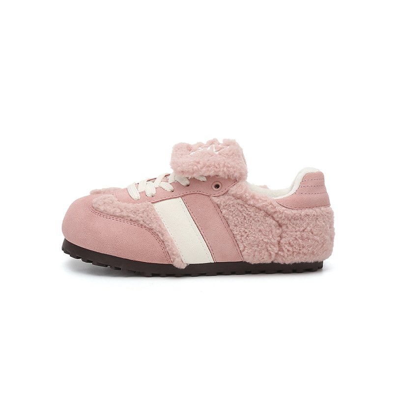 画像5:  Women's plush puff  Lace-up Sneakers  パフシューズモコモコファーレースアップスニーカーシューズ (5)