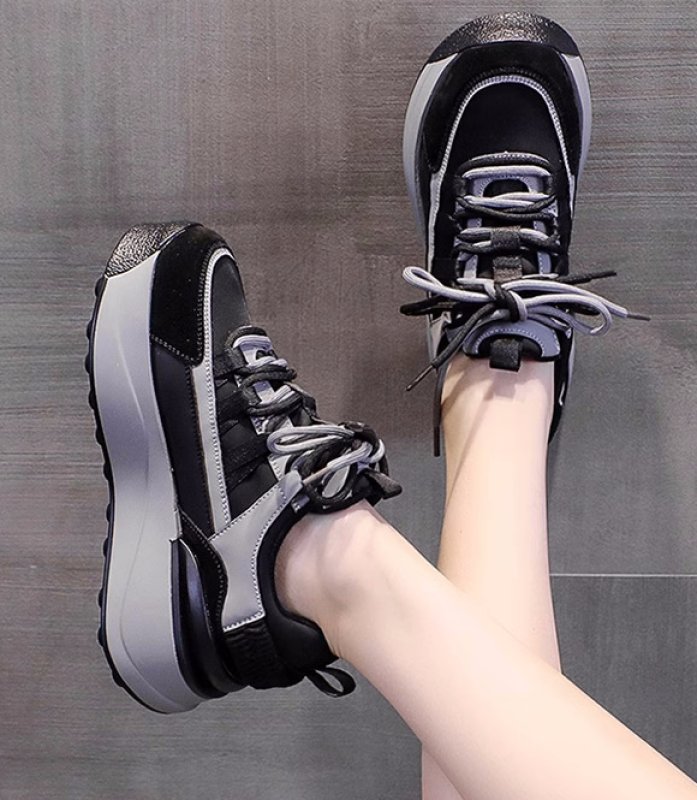 画像4: women's thick-soled cowhide lace-up SNEAKERS　厚底プラットフォームバイカラーレザーレースアップスニーカー (4)