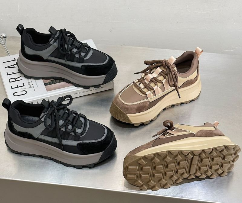 画像6: women's thick-soled cowhide lace-up SNEAKERS　厚底プラットフォームバイカラーレザーレースアップスニーカー (6)