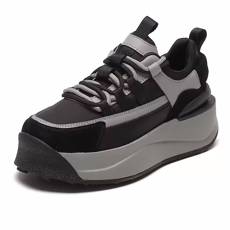 画像1: women's thick-soled cowhide lace-up SNEAKERS　厚底プラットフォームバイカラーレザーレースアップスニーカー (1)