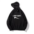 画像1: Upside Down Swoosh logo "I JUST CAN'T" logo Hoodie Hoody ユニセックス 男女兼用 長袖 フーディ パーカー 逆さスウッシュ ロゴ (1)