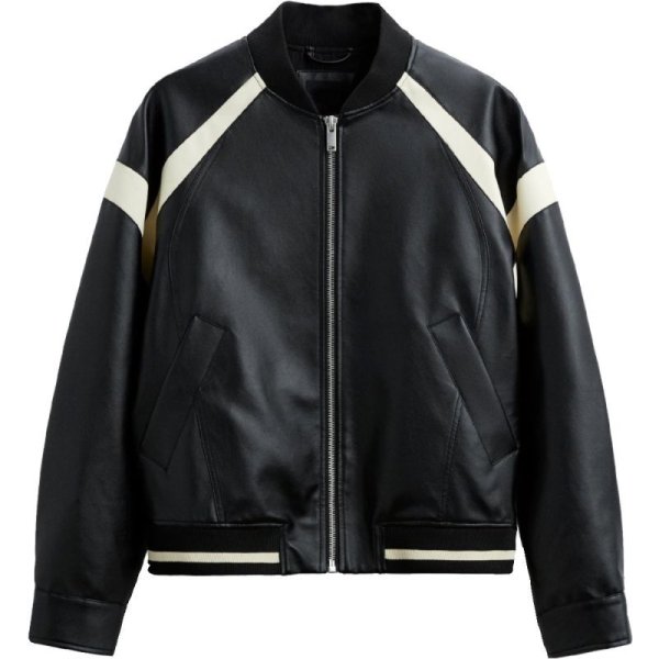 画像1: ZAKISS contrasting color imitation leather bomber jacket embroidered baseball jacket stadium jacket baseball uniform jacket blouson  ユニセックス 男女兼用レザーコントロールカラー刺繍スタジアムジャンパー スタジャン MA-1 ボンバー ジャケット ブルゾン (1)