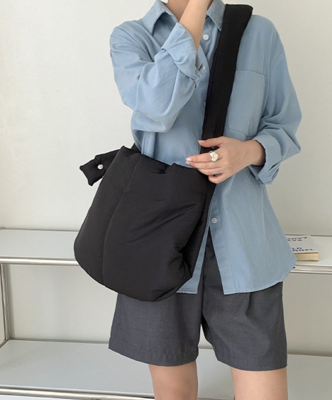 画像6: solid color down tote shoulder bag tote Shoulder  Bag 　ソリッドカラーダウンショルダートートクロスボディーバックハンドバッグ  (6)