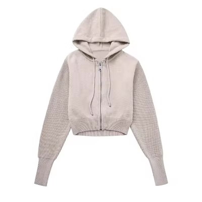画像2: Women's Simple Knit Zip Up Hoodie Hoody レディース　シンプルデザイン　ニット　ジップアップ　パーカー　フーディ (2)