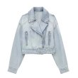 画像1: Women's Simple Denim riders style Jacket レディース　デニム　シンプルデザイン　ライダース　ジャケット　コート (1)