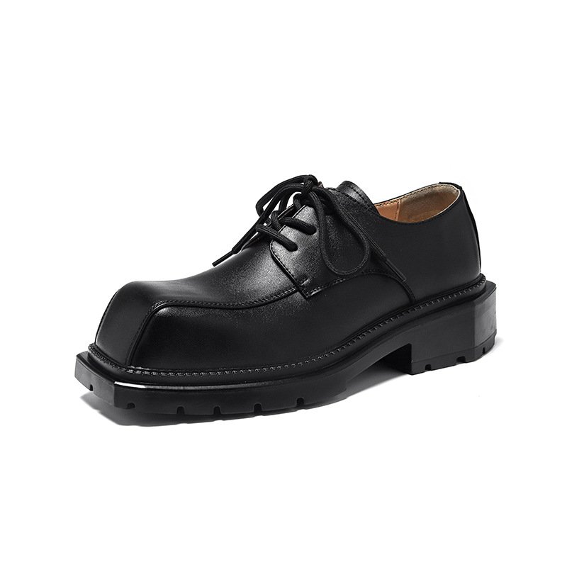 thick soles personalized Lace-up platform Square Toe LEATHER