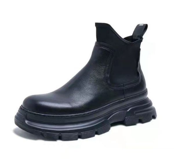 画像1:  Leather British style Chelsea short boots chunky sole boots ユニセックス 男女兼用 レザー サイドゴアチェルシーショートブーツ 厚底チャンキーヒール ブーツ (1)