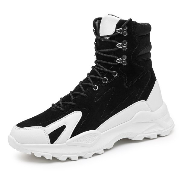 画像1:  Unisex Mens high-top leather boots Sneakers ハイカットレースアップ レザーブーツ スニーカー  (1)