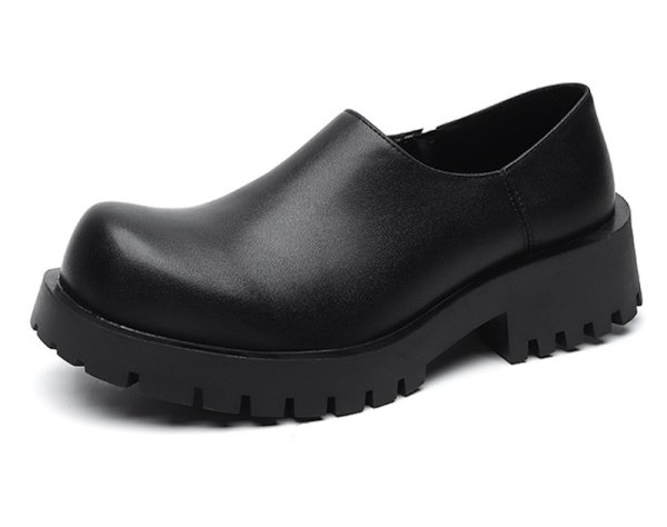 画像1: thick soles low-top platform  LEATHER SLIP-ONS loafers   男女兼用レザー厚底プラットフォームローカット ローファースリッポン シューズ (1)