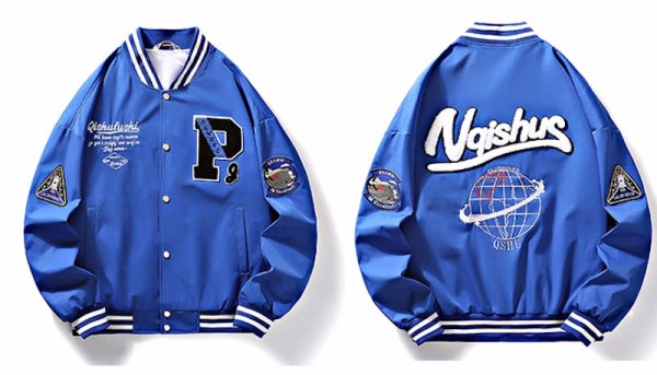 画像1: NASA×earth embroidered baseball jacket stadium jacket baseball uniform jacket blouson  ユニセックス 男女兼用NASAナサ×アース地球刺繍スタジアムジャンパー スタジャン MA-1 ボンバー ジャケット ブルゾン (1)