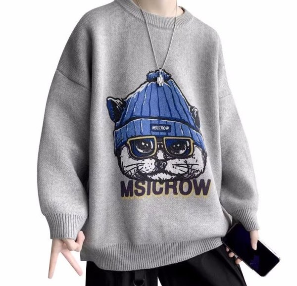 画像1: crown cat logo sweater ユニセックス 男女兼用 クラウンキャットプリントセータープルオーバ (1)