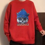 画像4: crown cat logo sweater ユニセックス 男女兼用 クラウンキャットプリントセータープルオーバ (4)
