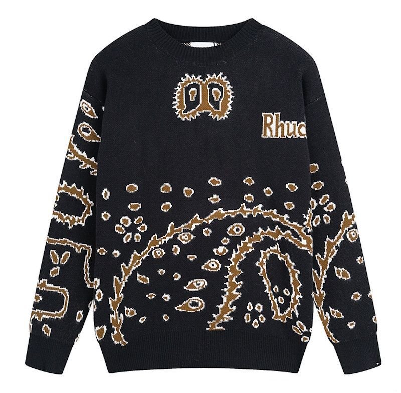 画像10: Round Neck Cashew Flower Paisley Bandana sweater ユニセックス 男女兼用ラウンドネックカシューフラワーペイズリーバンダナ柄セータープルオーバ (10)