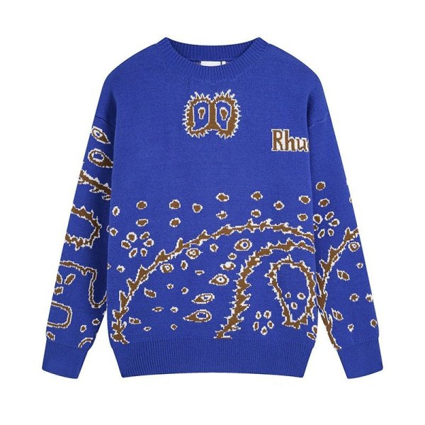 画像2: Round Neck Cashew Flower Paisley Bandana sweater ユニセックス 男女兼用ラウンドネックカシューフラワーペイズリーバンダナ柄セータープルオーバ (2)