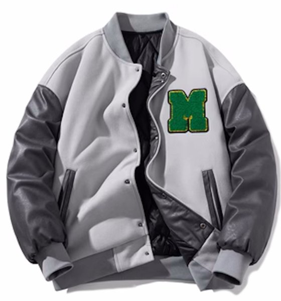 画像1: M logo leather sleeve embroidered baseball jacket stadium jacket baseball uniform jacket blouson  ユニセックス 男女兼用Mロゴレザースリーブ刺繍スタジアムジャンパー スタジャン MA-1 ボンバー ジャケット ブルゾン (1)