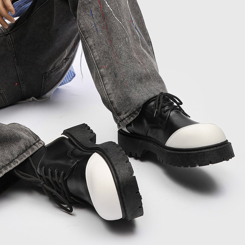 画像3: Bicolor derby performance lace-up shoes LEATHER SLIP-ONS loafers   男女兼用レザー厚底プラットフォームバイカラーダービーパフォーマンスレースアップ ローファースリッポン シューズ (3)