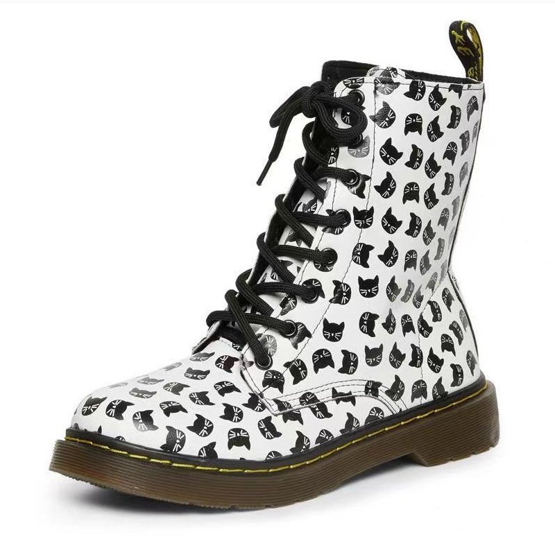 画像3: Woman's Lace-up leather flower martin boots    フラワー＆キャットプリントレースアップマーティンブーツ (3)