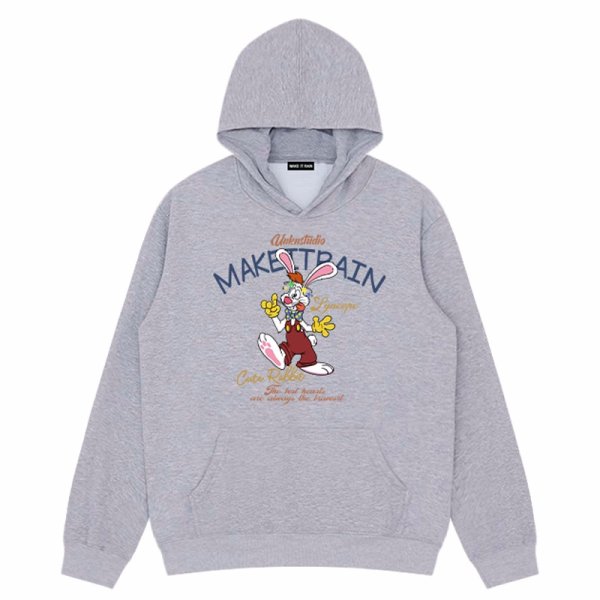 画像1: surprised Rabbit print hoodieユニセックス 男女兼用サプライズラビットフーディパーカー (1)