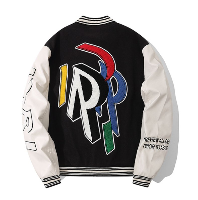 画像5: black letter embroidered boxy baseball uniformbaseball jacket stadium jacket   blouson  ユニセックス 男女兼用ブラックレター刺繍スタジアムジャンパー スタジャン MA-1 ボンバー ジャケット ブルゾン (5)