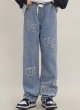 画像3: patch embroidered denim jeans Pant  ユニセックス 男女兼用 デニム刺繍エンブレムデニムジーンズ  パンツ  (3)