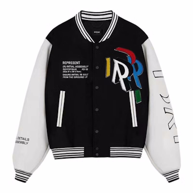 画像4: black letter embroidered boxy baseball uniformbaseball jacket stadium jacket   blouson  ユニセックス 男女兼用ブラックレター刺繍スタジアムジャンパー スタジャン MA-1 ボンバー ジャケット ブルゾン (4)