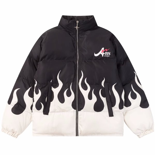 画像1:  Spectrum Shield flame Down jacket  blouson  ユニセックス 男女兼用ファイアープリントダウンジャケット ジャンパー ブルゾン (1)