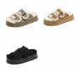 画像2: Thick-soled platform open toe  fur warm sandals 　レザー厚底プラットホームファーサンダル　スリッパ (2)