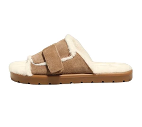 画像1: nubuck leather open toe rabbit fur warm sandals スエードラビットファーサンダル　スリッパ (1)